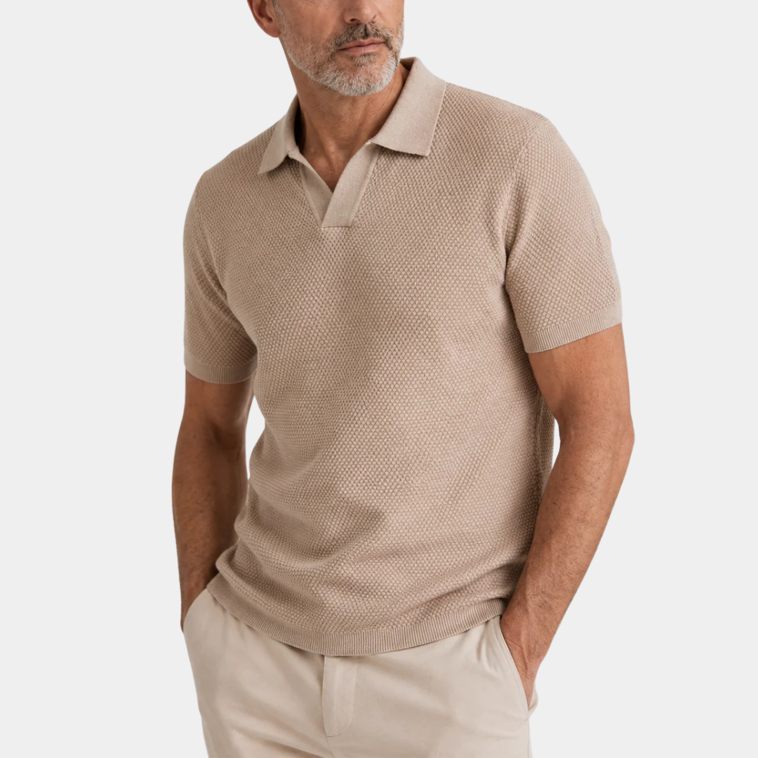 Caleb | Buttonless Textured Knit Polo Shirt