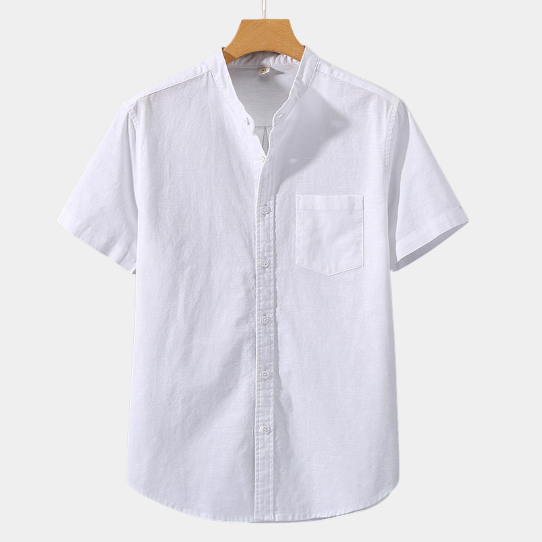 Noah | Linen Blend Band Collar Shirt