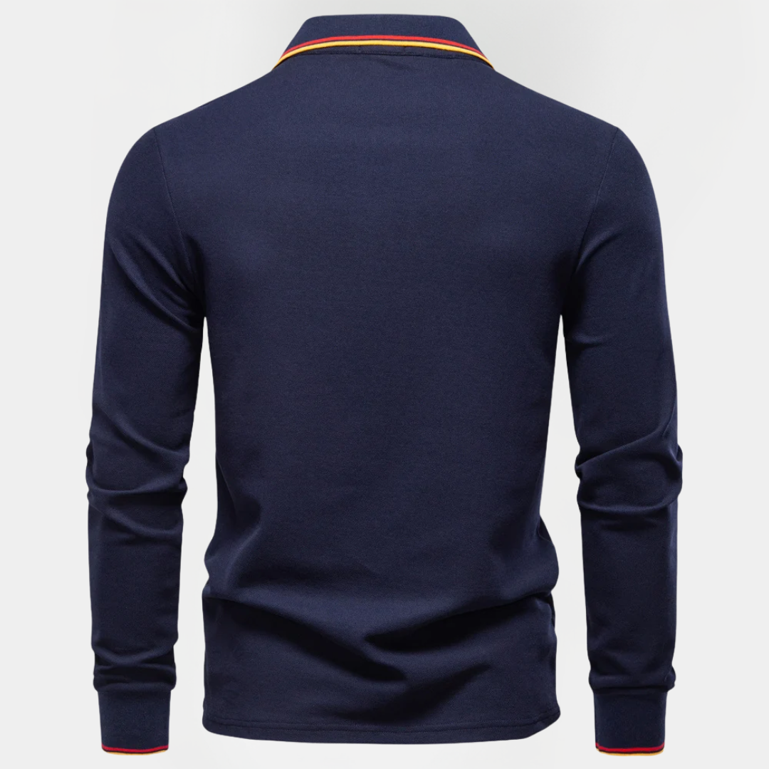 Roman | Cotton Blend Long Sleeve Polo Shirt