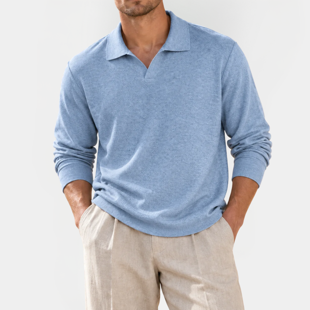 Alistair | V-Neck Long Sleeve Polo Shirt