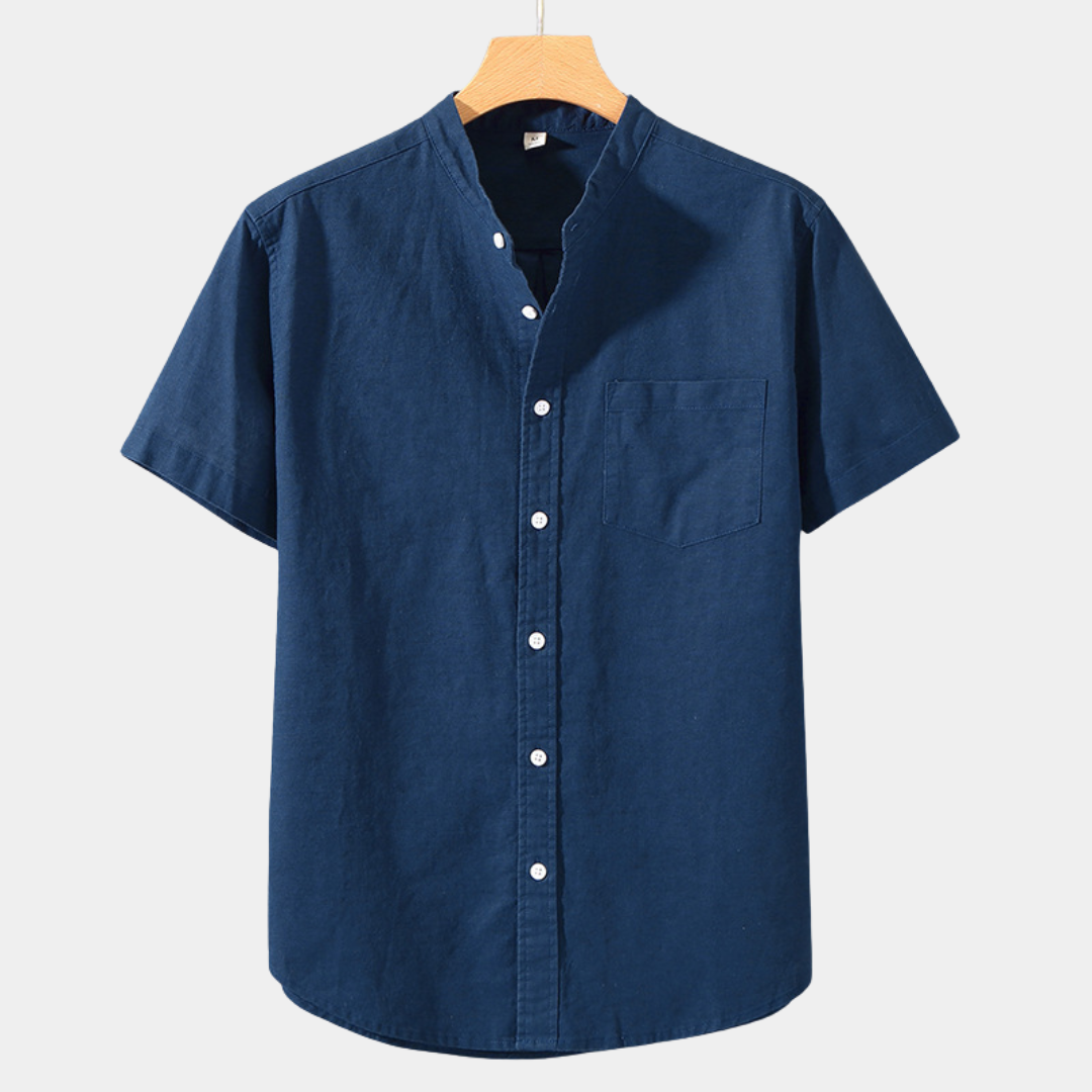 Noah | Linen Blend Band Collar Shirt