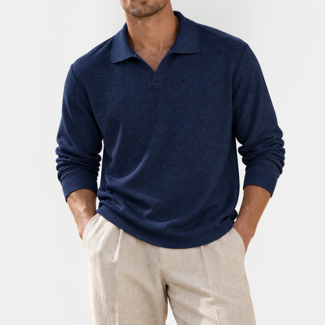 Alistair | V-Neck Long Sleeve Polo Shirt