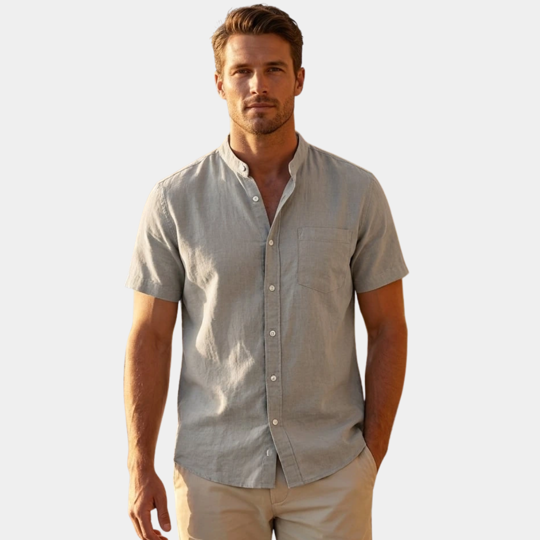 Noah | Linen Blend Band Collar Shirt